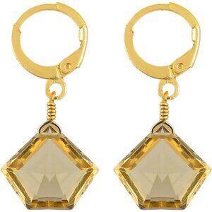 Yellow Quartz Pentagon Hoop Earrings | AAA Faceted Gemstone